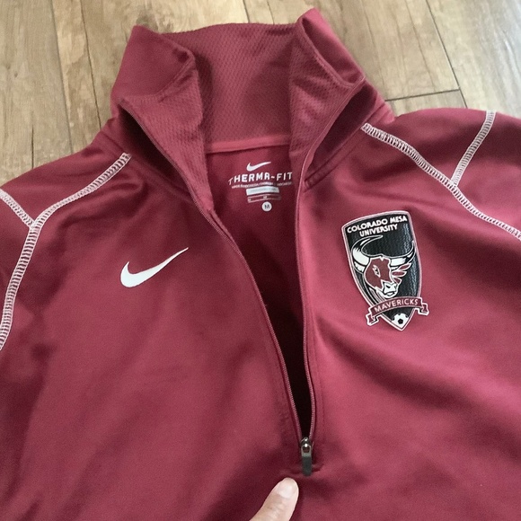 SOLD! Mens Med Nike Therma-Fit Red Fleece Pullover 1/4 Zip 379185-610 Colorado - Picture 4 of 11